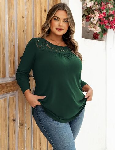 Ahlaray Women's Plus Size Summer Tops Short Sleeve Shirts Lace Pleated Tunic Tops Blouses M-4XL in Kuwait