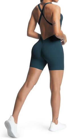 ثوب فضفاض للتمرين من Aoxjox للنساء من Brooke Cross Back قطعة واحدة من Scrunch Gym Yoga Sports Bra Jumpsuit in Saudi Arabia