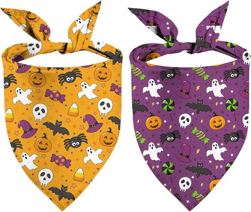 Pink Halloween Dog Bandana - Ghosts Boo Puppy Scarf Dog Outfits - 2 Pcs Adjustable Triangle Reversible Pet Bandanas for Small Medium Large Dogs in Saudi Arabia