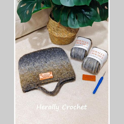 حقيبة كروشيه كوشيت ديي للمبتدئين - قم بتضمين الغزل والخطاف والملحق - مع دروس فيديو خطوة بخطوة - كيس بيكوتين كروشيه بني in Kuwait