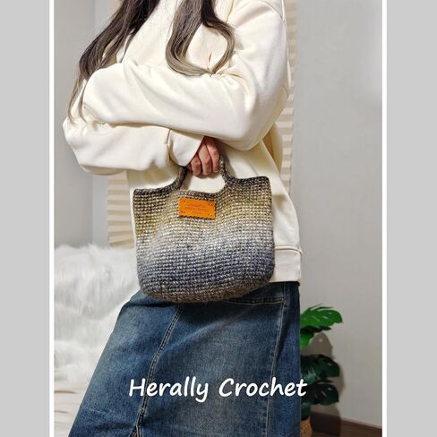 حقيبة كروشيه كوشيت ديي للمبتدئين - قم بتضمين الغزل والخطاف والملحق - مع دروس فيديو خطوة بخطوة - كيس بيكوتين كروشيه بني in Kuwait