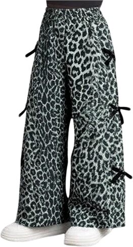 Toddler Girl's Bowknot Leopard Print Baggy Pants Y2K Cheetah Wide Leg Track Pants Cutecore Clothes in Saudi Arabia