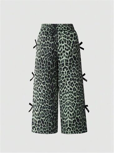 Toddler Girl's Bowknot Leopard Print Baggy Pants Y2K Cheetah Wide Leg Track Pants Cutecore Clothes in Saudi Arabia