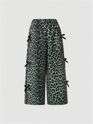 Toddler Girl's Bowknot Leopard Print Baggy Pants Y2K Cheetah Wide Leg Track Pants Cutecore Clothes in Saudi Arabia