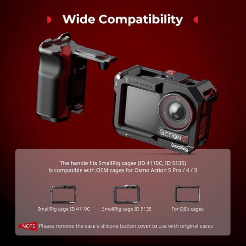 SmallRig Handle Grip Kit for DJI Osmo Action 5 Pro / 4/3 with Cage, Street Photography Grip for DJI, Quick Release, Shutter Button, Cold Shoe, Wrist Strap, 1/4 Threaded Hole for Tripod Selfie Stick in Saudi Arabia