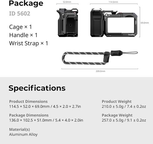 SmallRig Handle Grip Kit for DJI Osmo Action 5 Pro / 4/3 with Cage, Street Photography Grip for DJI, Quick Release, Shutter Button, Cold Shoe, Wrist Strap, 1/4 Threaded Hole for Tripod Selfie Stick in Saudi Arabia