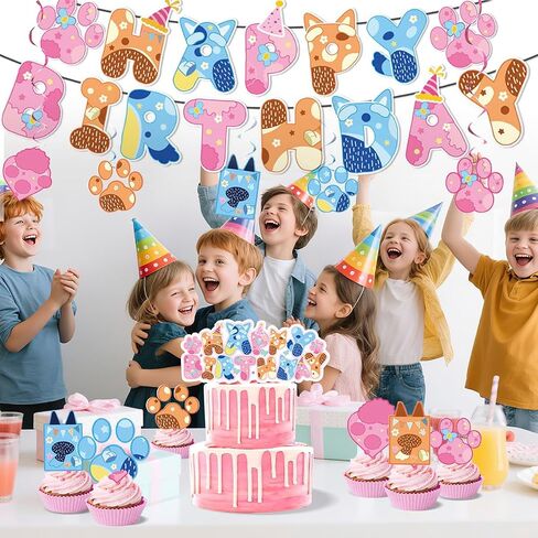 Blue Dog Birthday Decoration Set, Cartoon Animal Happy Birthday Banner, Party Supplies with Banner, Hanging Swirl, Honeycomb in Saudi Arabia