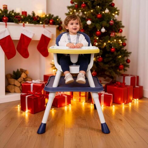 High Chairs for Babies and Toddlers, 5-in-1 Convertible Baby High Chair to Booster Seat with Removable Tray, Kids Learning and Building Block Activity Table with Safety Harness (Blue) in Saudi Arabia