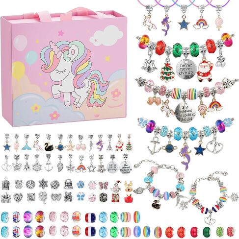 Emibele Girls Charm Beads Bracelet Making Kit with Portable Jewelry Box, Jewelry Making Kit for Kids Age 5 6 7 8-12, DIY Arts Crafts Toys for Teens Girls Gift Choices on Birthday Valentines Christmas in Saudi Arabia