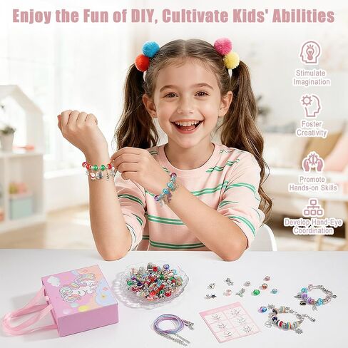 Emibele Girls Charm Beads Bracelet Making Kit with Portable Jewelry Box, Jewelry Making Kit for Kids Age 5 6 7 8-12, DIY Arts Crafts Toys for Teens Girls Gift Choices on Birthday Valentines Christmas in Saudi Arabia