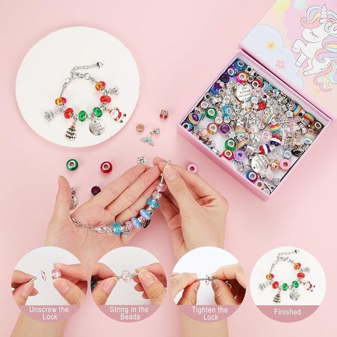 Emibele Girls Charm Beads Bracelet Making Kit with Portable Jewelry Box, Jewelry Making Kit for Kids Age 5 6 7 8-12, DIY Arts Crafts Toys for Teens Girls Gift Choices on Birthday Valentines Christmas in Saudi Arabia