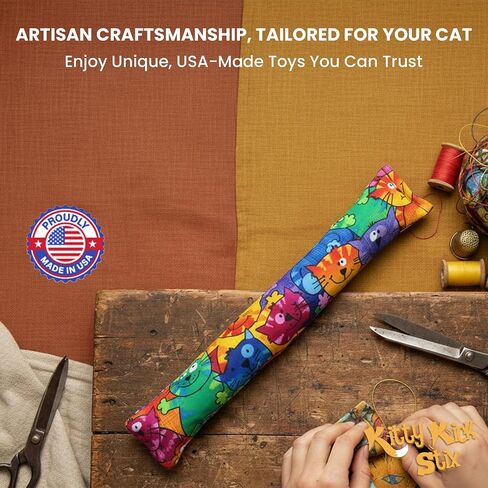 Kitty Kick Stix 15 "لعبة Catnip Kicker الأصلية (مجموعة من 2) ، مصنوعة يدويًا في الولايات المتحدة الأمريكية من قبل عشاق القط ، لعبة Cat Natural Cat & Kitten ، مليئة بنسبة 100 ٪ من القطط القوية لجميع السلالات (القطط السعيدة) in Kuwait