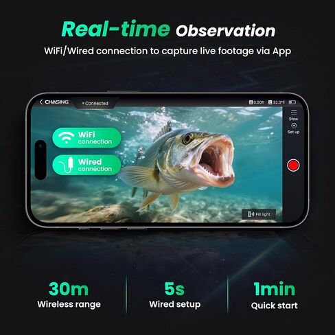 طقم كاميرا الصيد تحت الماء Chasing Canfish CF1، جهاز كشف الأسماك المحمول بدقة 1080 بكسل عالي الدقة، تطبيق التحكم عن بعد للمراقبة في الوقت الحقيقي، كاميرا صيد (فضي) in Kuwait