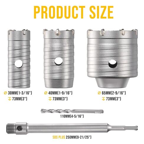 طقم منشار ثقب خرساني 13 قطعة، 30/40/50/65/80/100/110 مم طقم منشار ثقب البناء من كربيد التنجستن مع لقمة SDS Plus 300/110 مم، مجموعات لقمة مثقاب SDS Max 300 مم للخرسانة والطوب وحفر الجدار in Kuwait