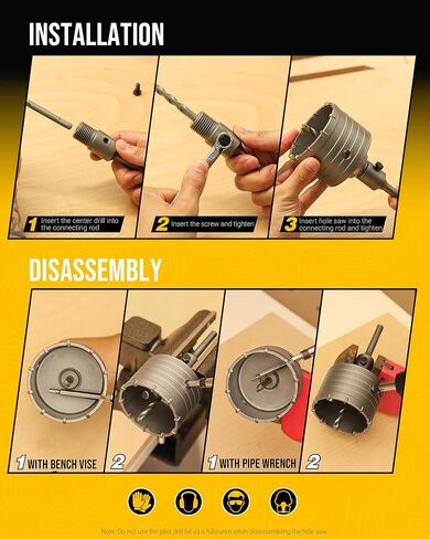 طقم منشار ثقب خرساني 13 قطعة، 30/40/50/65/80/100/110 مم طقم منشار ثقب البناء من كربيد التنجستن مع لقمة SDS Plus 300/110 مم، مجموعات لقمة مثقاب SDS Max 300 مم للخرسانة والطوب وحفر الجدار in Kuwait