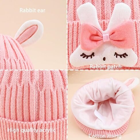 Baby Girl Beanie with Rabbit Ears and Bunny Soft Knit Winter Hat for Infants Toddlers in Saudi Arabia