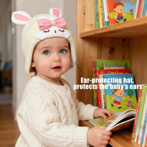 Baby Girl Beanie with Rabbit Ears and Bunny Soft Knit Winter Hat for Infants Toddlers in Saudi Arabia