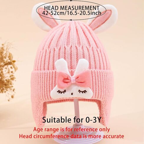 Baby Girl Beanie with Rabbit Ears and Bunny Soft Knit Winter Hat for Infants Toddlers in Saudi Arabia