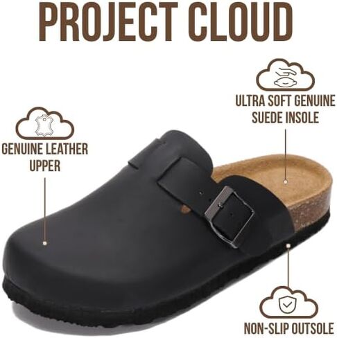 Project Cloud Genuine Leather Footbed Clogs for Women - Memory Foam Arch Support Slippers for Women - Trendy Slip-ons Women's Mules & Clogs Sandals (Benton, NATWOOL, 8.5) in Saudi Arabia