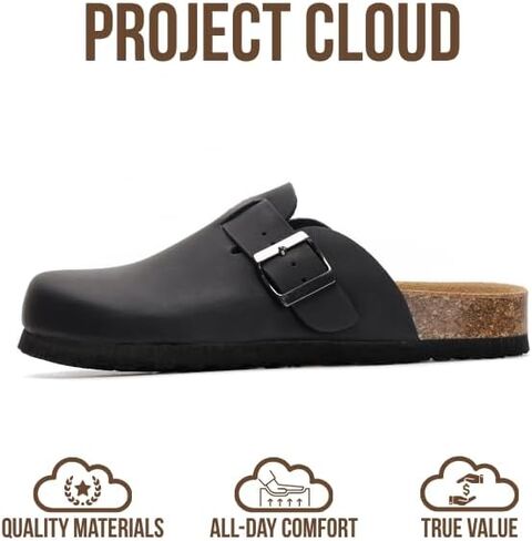 Project Cloud Genuine Leather Footbed Clogs for Women - Memory Foam Arch Support Slippers for Women - Trendy Slip-ons Women's Mules & Clogs Sandals (Benton, NATWOOL, 8.5) in Saudi Arabia