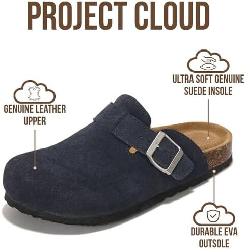 قباقيب من الجلد الأصلي من Project Cloud للنساء - شباشب لدعم قوس القدم من الإسفنج الذكي للنساء - صنادل نسائية عصرية سهلة الارتداء (Benton، NATWOOL، 8.5) in Kuwait