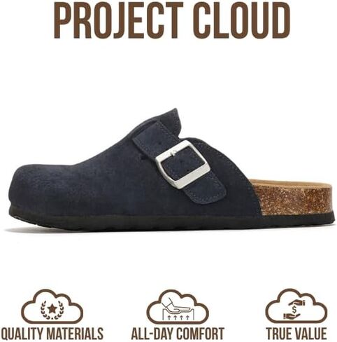 قباقيب من الجلد الأصلي من Project Cloud للنساء - شباشب لدعم قوس القدم من الإسفنج الذكي للنساء - صنادل نسائية عصرية سهلة الارتداء (Benton، NATWOOL، 8.5) in Kuwait