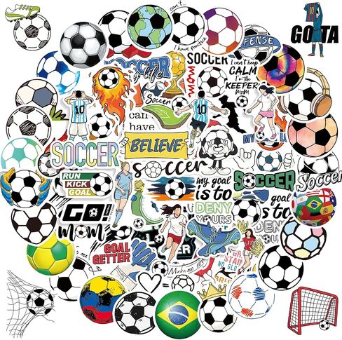 100 PCS Soccer Stickers ، ملصق مقاوم للماء فينيل لزجاجات المياه المحمولة ، هدايا كرة القدم للفتيات ، وصالح حفلات كرة القدم ومخزن عيد الميلاد للأطفال in Saudi Arabia