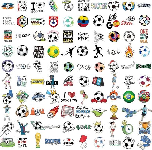 100 PCS Soccer Stickers ، ملصق مقاوم للماء فينيل لزجاجات المياه المحمولة ، هدايا كرة القدم للفتيات ، وصالح حفلات كرة القدم ومخزن عيد الميلاد للأطفال in Saudi Arabia