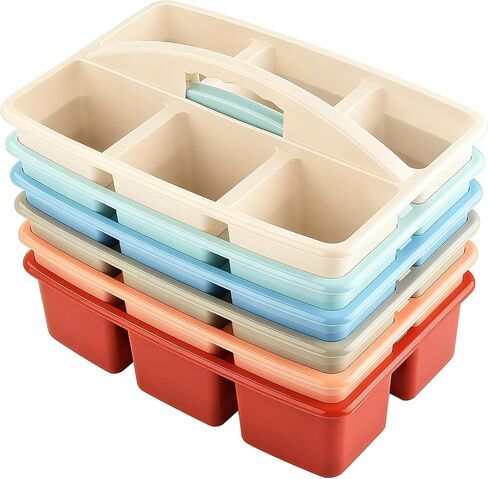 ALINK Plastic Classroom Caddy with 6 Compartments, 6-Pack Teacher Supply Storage Caddy Organizer for Classroom Supply, Office, Table, Desk, Craft Art, Pencil, Crayon, Marker - Assorted Colors in Saudi Arabia