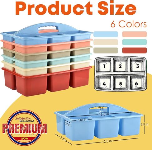 ALINK Plastic Classroom Caddy with 6 Compartments, 6-Pack Teacher Supply Storage Caddy Organizer for Classroom Supply, Office, Table, Desk, Craft Art, Pencil, Crayon, Marker - Assorted Colors in Saudi Arabia