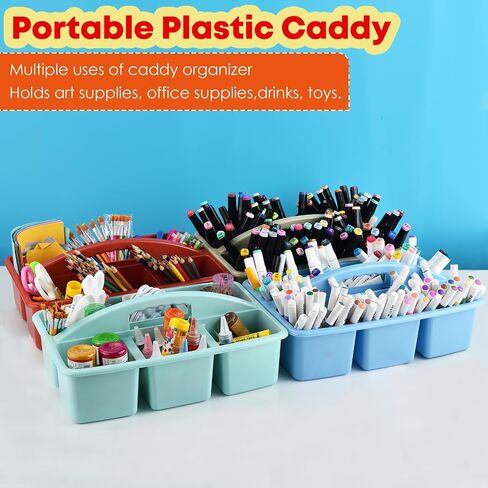 ALINK Plastic Classroom Caddy with 6 Compartments, 6-Pack Teacher Supply Storage Caddy Organizer for Classroom Supply, Office, Table, Desk, Craft Art, Pencil, Crayon, Marker - Assorted Colors in Saudi Arabia