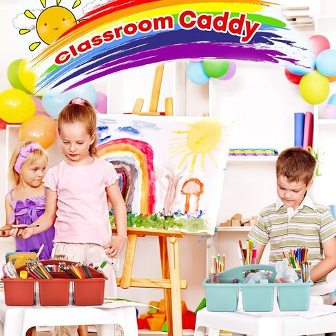 ALINK Plastic Classroom Caddy with 6 Compartments, 6-Pack Teacher Supply Storage Caddy Organizer for Classroom Supply, Office, Table, Desk, Craft Art, Pencil, Crayon, Marker - Assorted Colors in Saudi Arabia