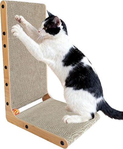 L شكل Cat Scratcher ، Cardboard Cat Scratfer with ball toy ، catnip ، protected hearmate reparting pad cat cat cat pad ، furniture cat scratch for in indoor cats (20 incn) in Kuwait