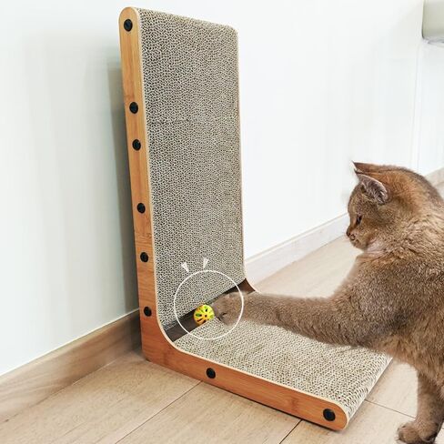 L شكل Cat Scratcher ، Cardboard Cat Scratfer with ball toy ، catnip ، protected hearmate reparting pad cat cat cat pad ، furniture cat scratch for in indoor cats (20 incn) in Kuwait