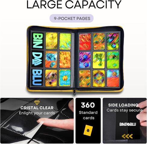 9 Pocket Trading Card Zip Binder - 360 Moving Binding Binder for Colletible Games ، Sport ، TCG (Blue) - Trading Card Binder - حامل بطاقة الهدايا للبنين والبنات in Kuwait