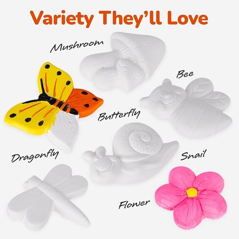 ArtCreativity Insect Plaster Painting Kit for Kids - 6 Garden-Inspired Plaster Figurines, 2 Paint Sets, 2 Brushes, and 6 Circle Magnets for Display - 8 Different Paint Colors - Kids Painting Set in Kuwait