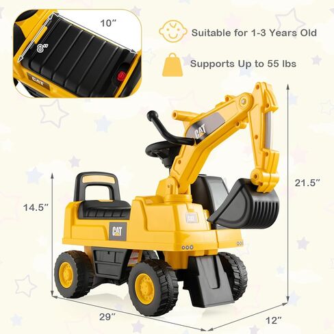 ركوب الأطفال Costzon Kids على الجرار ، 2 في 1 في 1 Caterpillar Ride على سيارة الدفع مع مقطورة قابلة للانفصال ، قرن ، أضواء LED ، أشعل النار والمجرفة ، هدية سيارة انزلاق من القدم إلى الطابق مع عدم وجود قوة ، ركوب على لعبة للأطفال الصغار in Kuwait