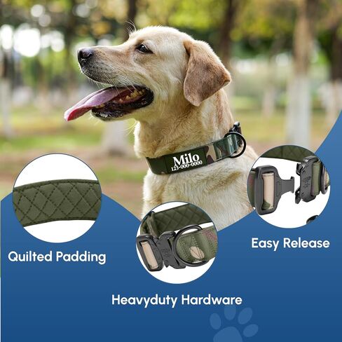 PAWBLEFY Premium Personalized Dog Collar - Heavy Duty Tactical Dog Collar with Name and Phone Number Dog Collars for Large Dogs, Medium Dogs, Strong and Thick Nylon Material for Male and Female Breed in Saudi Arabia