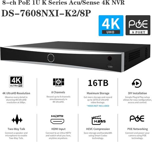 DS-7608NI-Q2/8P 4K 8-ch PoE 8 مسجل فيديو شبكة NVR، الطاقة عبر الإيثرنت، الإصدار الإنجليزي الدولي، يدعم ما يصل إلى 8 تيرابايت HDD (غير متضمن) in Kuwait