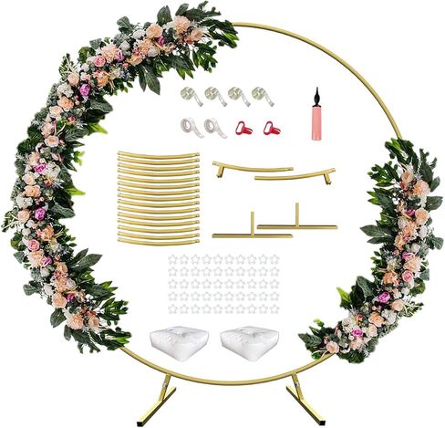 7 Ft Round Wedding Arch Stand with Metal Base for Flower Balloon Decoration, Circle Backdrop Stand Frame for Ceremony, Birthday Party, Baby Shower, Black in Saudi Arabia