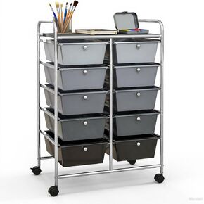 GLACER 15 Drawers Rolling Cart, Storage Cart with w/Removable Drawers & Steel Frame, Multipurpose Organizer Cart w/Sleek Handle, Utility Cart on Lockable Wheels for Home, School, Office (White) in Kuwait