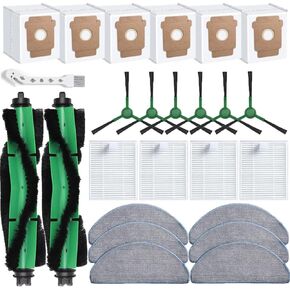 27 Pack Replacement Accessories Kit for iRobot Roomba Plus 405 Combo, Plus 505 Combo Robot,include 2 Main Brushes,6 Dust Bags,6 Mop Pads,4 Filters,8 Side Brushes,1 Cleaning Brush in Kuwait