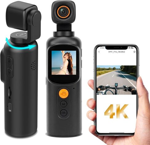 كاميرات فيديو مثبتة على الجسم بدقة 4K، كاميرا تسجيل فيديو محمولة بتقنية WiFi، بطاقة 64 جيجابايت متضمنة رؤية ليلية، تثبيت، بطارية 6 ساعات، كاميرا حركة صغيرة للسفر، الرياضة، سجلات العمل، التسجيل السري. in Kuwait