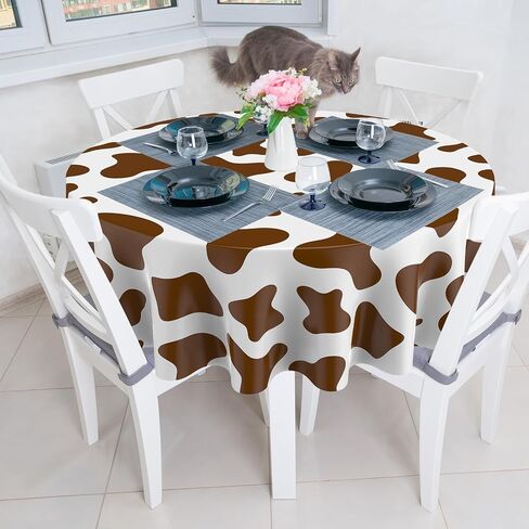 3 Pcs Cow Tablecloth Round Print Table Cloths Plastic,84'' Disposable Cow Themed Table Cover for Farm Animal Birthday Party,Picnic,Farmhouse Dining Supplies(Black White) in Saudi Arabia