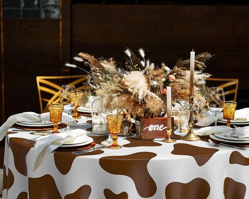 3 Pcs Cow Tablecloth Round Print Table Cloths Plastic,84'' Disposable Cow Themed Table Cover for Farm Animal Birthday Party,Picnic,Farmhouse Dining Supplies(Black White) in Saudi Arabia