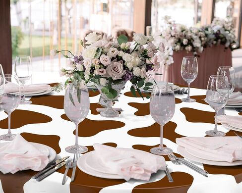 3 Pcs Cow Tablecloth Round Print Table Cloths Plastic,84'' Disposable Cow Themed Table Cover for Farm Animal Birthday Party,Picnic,Farmhouse Dining Supplies(Black White) in Saudi Arabia