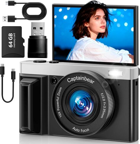 كاميرات رقمية بدقة 4K للتصوير الفوتوغرافي، وكاميرا تسجيل فيديو بتركيز تلقائي بدقة 64 ميجابكسل لكاميرا فيديو على YouTube مقاس 3 بوصات بزاوية 180 درجة، وكاميرات تقريب رقمية مدمجة 16X وكاميرات مضادة للاهتزاز مع بطاقة 64 جيجابايت in Kuwait