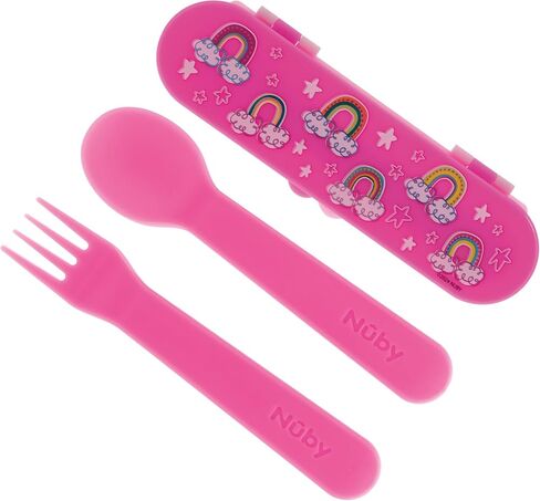 Nuby Toddler Utensils with Travel Case – Self-Feeding Fork & Spoon Set for Kids, Easy-to-Hold Training Utensils with Rounded Safe Edges, Bright Colors & Fun Patterns for Independent Mealtime, Dinosaur in Saudi Arabia