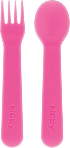 Nuby Toddler Utensils with Travel Case – Self-Feeding Fork & Spoon Set for Kids, Easy-to-Hold Training Utensils with Rounded Safe Edges, Bright Colors & Fun Patterns for Independent Mealtime, Dinosaur in Saudi Arabia