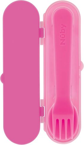 Nuby Toddler Utensils with Travel Case – Self-Feeding Fork & Spoon Set for Kids, Easy-to-Hold Training Utensils with Rounded Safe Edges, Bright Colors & Fun Patterns for Independent Mealtime, Dinosaur in Saudi Arabia